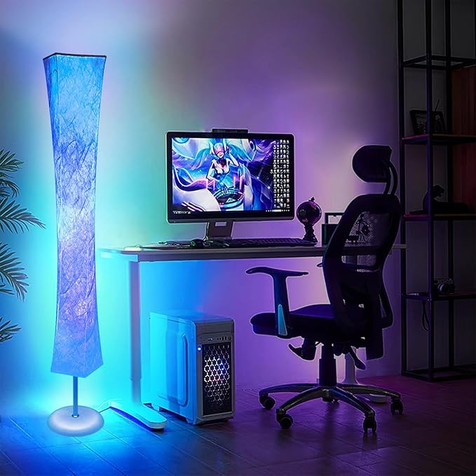 Floor Lamp, RGB Color Changing, Smart Control Music Sync with Fabric Shade, Standing Lamp for Living Room Bedroom Game Room, 62 inch - LeafyLoom