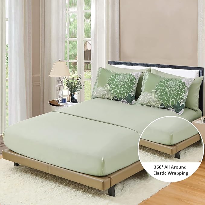 Yiran 7 Pieces Bed in a Bag Green Comforter Set Queen Floral Comforter Soft Microfiber Bedding Set with 1 Comforter 1 Flat Sheet 1 Fitted Sheet 2 Pillowshams and 2 Pillowcases - LeafyLoom