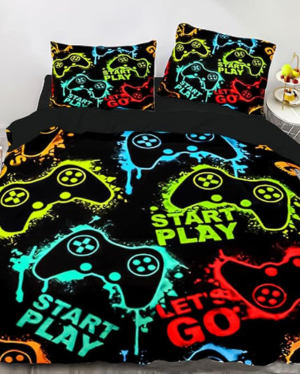 Kids Comforter Bedding Set Twin Size, 3 Piece Super Soft Breathable Print Kids Bedding Sets for Boys, Machine Washable Durable Comforter Set with Comforter and 2 Pillowcases (Twin, GamePad) - LeafyLoom