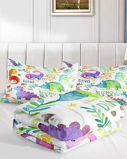 CVHOUSE Dinosaur Bedding Set,Dinosaur Comforter,Dinosaur Comforter Set Queen,Microfiber Quilt Set with 1 Comforter and 2 Pillow Cases- 3 Piece - LeafyLoom