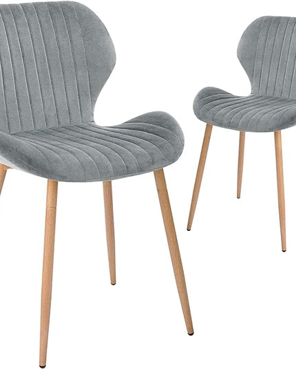 CangLong Dining Chairs Mid Century Modern Leisure Upholstered Metal Legs for Kitchen Living Room, Set of 2, Grey - LeafyLoom