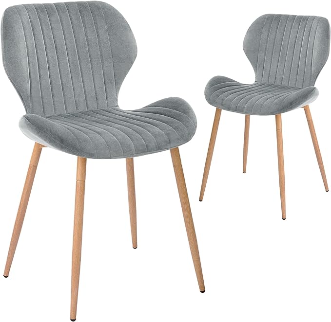 CangLong Dining Chairs Mid Century Modern Leisure Upholstered Metal Legs for Kitchen Living Room, Set of 2, Grey - LeafyLoom