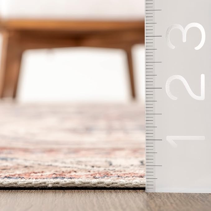 nuLOOM Órla Tribal Bordered Machine Washable Ultra Thin Area Rug, 8' x 10', Rust - LeafyLoom