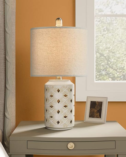 PORTRES 18.5" Farmhouse Medieval Ceramic Table Lamp Set of 2 for Bedroom Living Room Rustic Rural Bedside Nightstand End Table Desk Lamps for Study Room Office Dorm - LeafyLoom