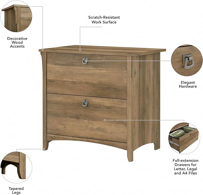 Bush SAF132RCP-03 Salinas 2-Drawer Lateral File Cabinet, Letter/Legal, Reclaimed Pine, 31.73-Inch - LeafyLoom