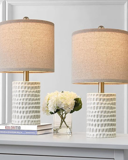 PORTRES 18.25" Modern Accent Ceramic Table Lamp Set of 2 for Bedroom White Desk Decor Bedside Lamps for Living Room Study Room Office Dorm Farmhouse Nightstand Lamp End Table Lamps - LeafyLoom