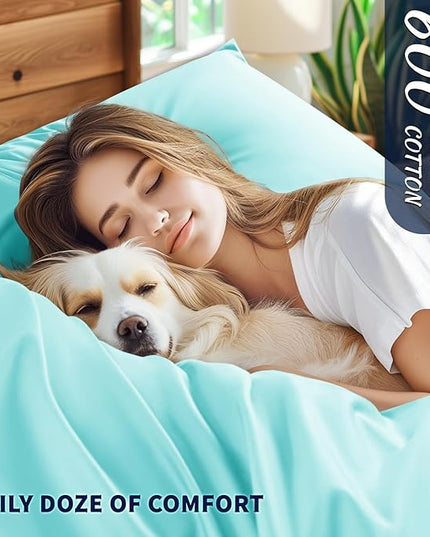 Shilucheng 100% Cotton Sheets Set - 600 Thread Count，Luxury Egyptian Cotton Bed Sheets，5-Star Hotel Quality Sheets, Breathable & Cooling, 16 Inch Deep Pocket - 4 Piece (Seafoam, California King) - LeafyLoom