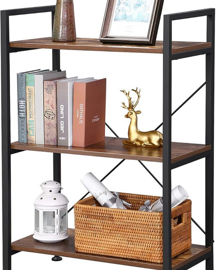 BEWISHOME 3 Tier Bookshelf, Rustic Small Book Shelf for Small Spaces, Brown Wooden Shelves for Bedroom Living Room and Home Office, 13.58" D x 24.21" W x 37" H, JCJ32Z - LeafyLoom