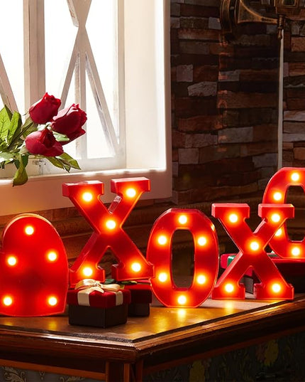 VIHOSE Valentine's Day LED Letter Lights Sign Table Decoration Light up Letters Battery Powered Letter for Home Bars Party Bedroom Tabletop Decoration Valentine's Gift VIHOSE