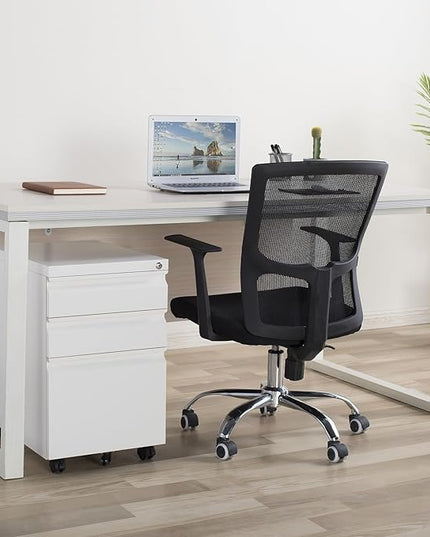 Mobile File Cabinet Under Desk, 3 Drawers Metal File Cabinet with Wheels, Rolling Filing Cabinets with Lock for Home Office Letter/Legal/A4 - LeafyLoom