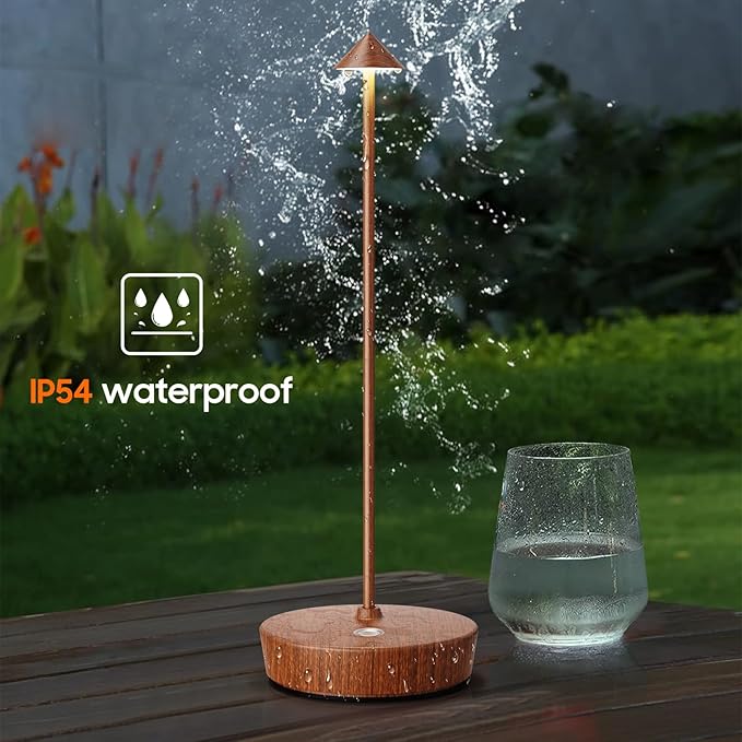 Rechargeable Cordless Table Lamp, 6000mAh LED Battery Operated Desk Lamp Touch 3 Color Stepless Dimming Portable Outdoor Waterproof Table Light for Patio/Restaurant/Dining/Home (Wood Grain) - LeafyLoom