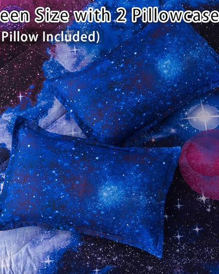 Litanika 3D Galaxy Comforter Queen(90x90lnch), 3 Pieces(1 Galaxy Comforter, 2 Pillowcases), Universe Cloud Outer Space Comforter, Microfiber Bedding Set for Boys Kids - LeafyLoom