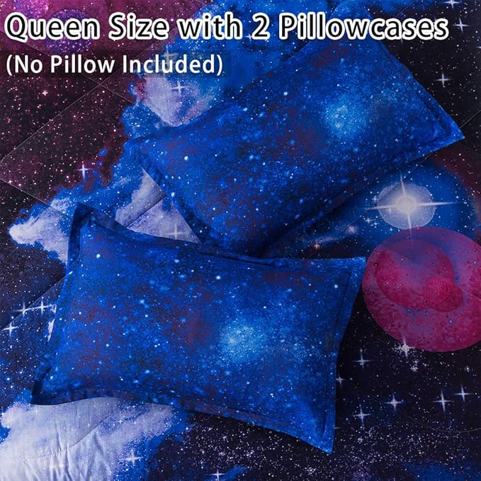 Litanika 3D Galaxy Comforter Queen(90x90lnch), 3 Pieces(1 Galaxy Comforter, 2 Pillowcases), Universe Cloud Outer Space Comforter, Microfiber Bedding Set for Boys Kids - LeafyLoom