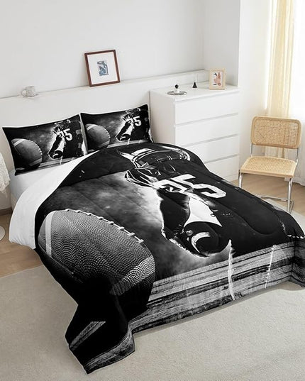Erosebridal Football Down Comforter for Kids Boys Girls Teens Sports Theme Comforter Set Soccer Pattern Duvet Insert Football Match Bedding Set Youth Bedroom Decor Quilted with 2 Pillowcase,King - LeafyLoom