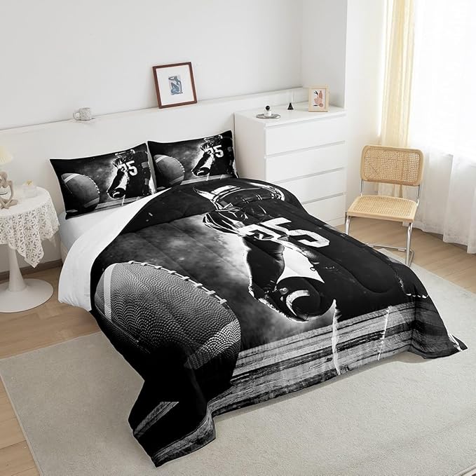 Erosebridal Football Down Comforter for Kids Boys Girls Teens Sports Theme Comforter Set Soccer Pattern Duvet Insert Football Match Bedding Set Youth Bedroom Decor Quilted with 2 Pillowcase,King - LeafyLoom