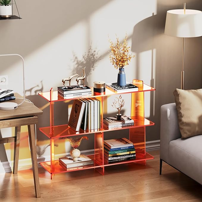 Acrylic Console Table, Entryway Table, Acrylic Bookshelf, 39.4'' x 11.8'' x 31.5'', Clear - LeafyLoom