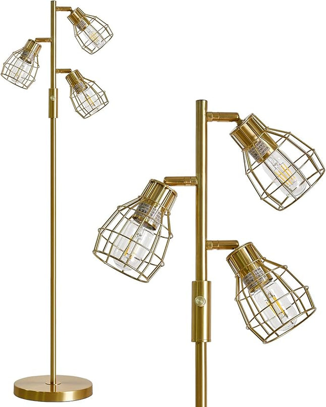 Oneach 64.25" Modern Floor Lamp for Living Room Gold Floor Lamp for Bedroom Clearance Farmhouse Home Office Tall Lamps for Bedroom with 3 Metal Lamp Head Adjustable（Bulbs Included） - LeafyLoom