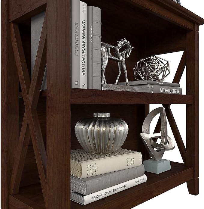 Bush Furniture Key West Small 2 Shelf Bookcase in Bing Cherry - LeafyLoom