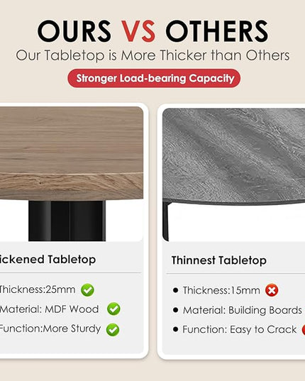 Farini Brown Dining Table for 4-6 Person,39" Round Wooden Dining Tabletop and Metal Frame for Home Kitchen Dining Desk (39 inch,100cm) - LeafyLoom