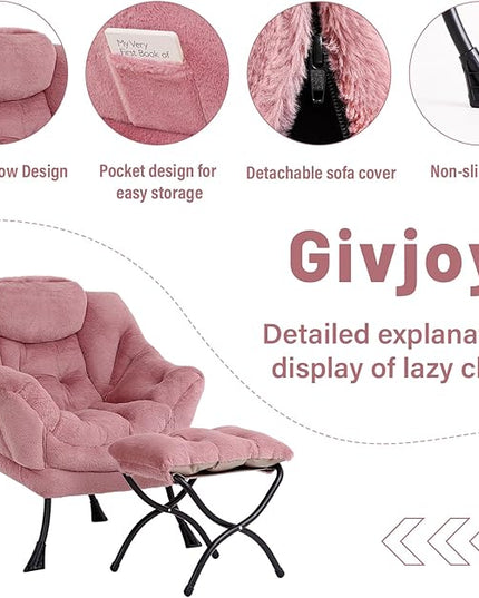 Cozy Lazy Chair and Ottoman, Large Contemporary Accent Lounge Chair Set, Leisure Upholstered Reading Armchair for Bedroom, Living Room, Dorm Rooms, Office - LeafyLoom