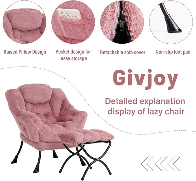 Cozy Lazy Chair and Ottoman, Large Contemporary Accent Lounge Chair Set, Leisure Upholstered Reading Armchair for Bedroom, Living Room, Dorm Rooms, Office - LeafyLoom