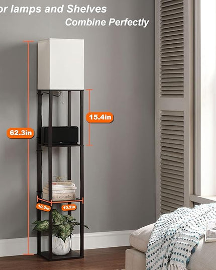 Floor Lamp with Shelves, Shelf Floor Lamps for Living Room with 3CCT LED Bulb, Modern Corner Square Display Standing Lamp with 4-Tier Tall Bookshelf Lamp for Bedroom Office - LeafyLoom