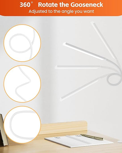 Desk Lamp with Clamp, Stepless Dimming Desk Lamps for Home Office Adjustable Desk Light Eye Caring Desk Lamp Office Lamp with USB Adapter for Working Drawing Sewing (White) - LeafyLoom