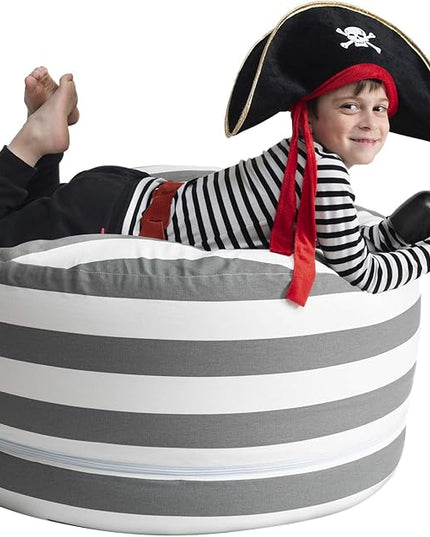 2 Sizes in 1 Stuffed Animal Storage Bean Bag Chair Cover for Kids & Adults | Washable XL Stuffie Seat | 100% Cotton | Pouf Organizer for Plush Toys, Linens, Quilts & Pillows | Royal Grey - LeafyLoom