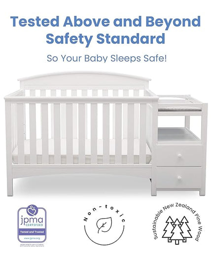 Delta Children Abby Convertible Crib 'N' Changer + Changing Pad and Cover [Bundle], Bianca - LeafyLoom