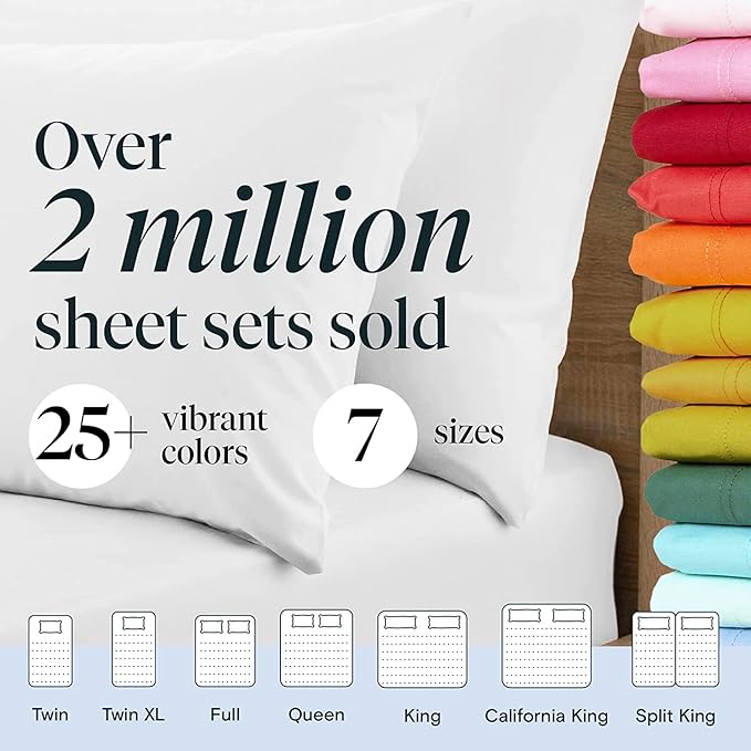 LuxClub 6 PC King Size Sheet Set Bed Sheets Deep Pockets 18" Eco Friendly Wrinkle Free Cooling Bed Sheets Machine Washable Hotel Bedding Silky Soft - Snow White King - LeafyLoom