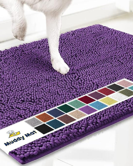 Muddy Mat® Original Dog Door Mat for Muddy Paws, Super Absorbent Microfiber, Non-Slip Washable Pet Rug, Quick Dry Chenille Entryway Carpet, Machine Washable Indoor Outdoor mat, Purple 48"x72" MuddyMat
