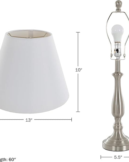 Brushed Steel Table Lamps - Set of 2 Traditional Accent Lights with LED Bulbs - Home Décor for Bedroom, Living Room, Office, or Entry by Lavish Home - LeafyLoom