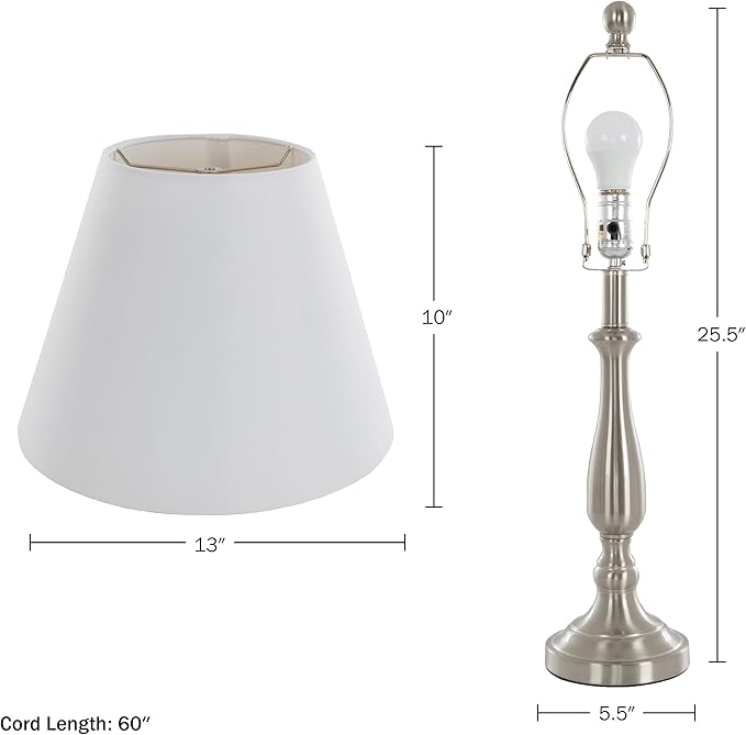 Brushed Steel Table Lamps - Set of 2 Traditional Accent Lights with LED Bulbs - Home Décor for Bedroom, Living Room, Office, or Entry by Lavish Home - LeafyLoom