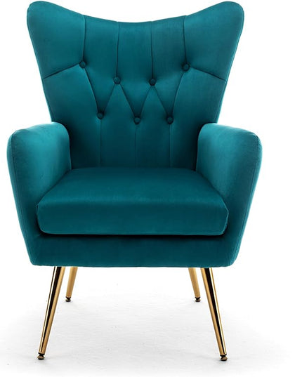 US Pride Furniture Modern Accent Chair with Ergonomic High Wingback, Microfiber Upholstered Armchair with Metal Legs for Living Room, Bedroom, Office or Vanity, Dark Teal - LeafyLoom