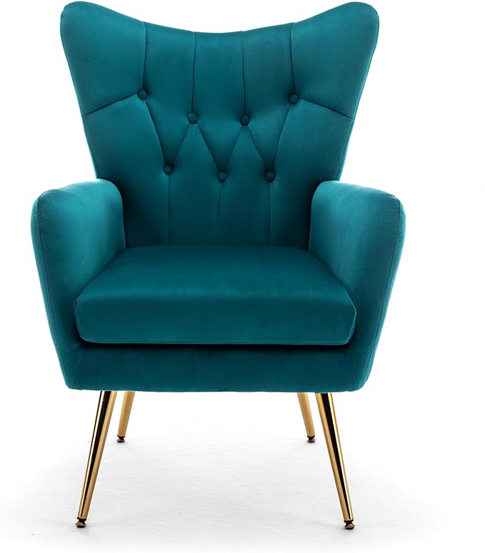 US Pride Furniture Modern Accent Chair with Ergonomic High Wingback, Microfiber Upholstered Armchair with Metal Legs for Living Room, Bedroom, Office or Vanity, Dark Teal - LeafyLoom