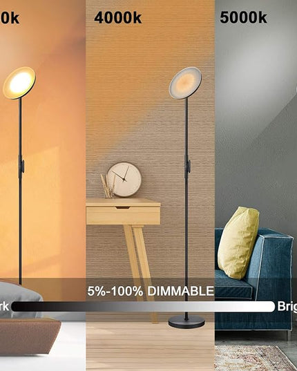 JOOFO Floor Lamp,30W/2400LM Sky LED Modern Torchiere 3 Color Temperatures Super Bright-Tall Standing Pole Light with Remote & Touch Control for Living Room,Bed Room,Office (Black) - LeafyLoom