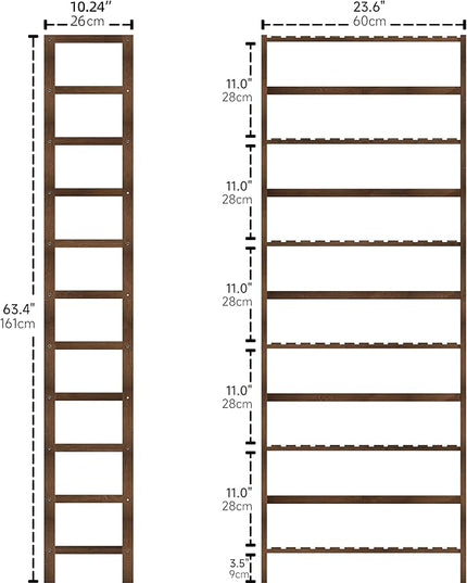Bookcase, Bamboo Bookshelf, 6-Tier Adjustable Tall Open Book Shelf, Free Standing Storage Shelves Organizer, Flower Plant Display Stand, Walnut - LeafyLoom
