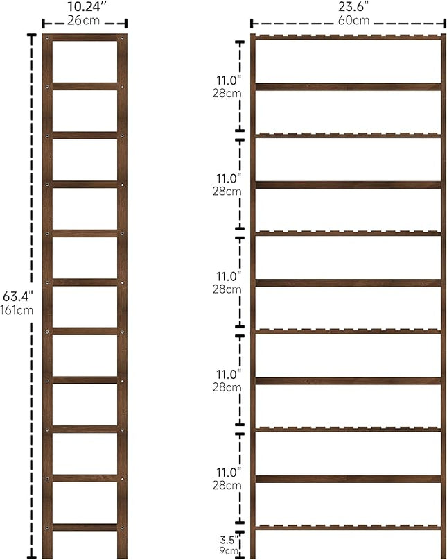Bookcase, Bamboo Bookshelf, 6-Tier Adjustable Tall Open Book Shelf, Free Standing Storage Shelves Organizer, Flower Plant Display Stand, Walnut - LeafyLoom