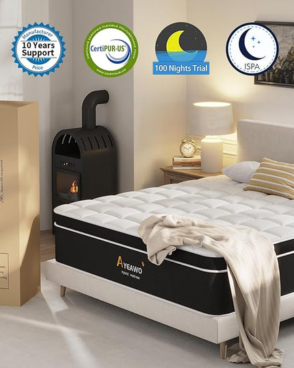 Queen Mattress - 14 Inch Hybrid Mattress Queen Size with Memory Foam and Pocket Springs, Upgraded Support Queen Size Mattresses, Pressure Relief & Motion Isolation, Firm Queen Mattress in a box - LeafyLoom