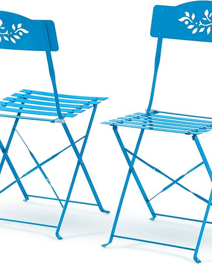 Alpine Corporation Indoor/Outdoor 3-Piece Bistro Set Folding Table and Chairs Patio Seating, Blue - LeafyLoom
