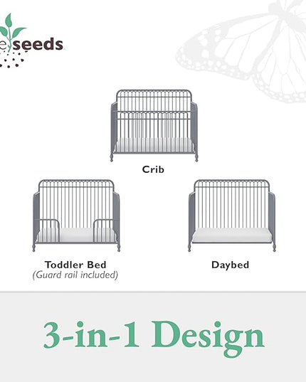 Little Seeds Ivy 3-in-1 Convertible Metal Crib, Dove Gray - LeafyLoom