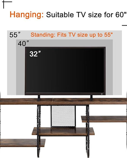 VECELO, Entertainment Center/Media Console Table with Adjustable Storage Shelves for Living Room/Bedroom, 55 inch TV Stand, Rustic Brown - LeafyLoom