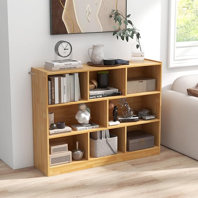 Giantex Wood 8 Cube Bookcase, Open Freestanding 3-Tier Bookshelf, Multipurpose Display Shelf for Living Room, Bedroom, Children's Playroom, Reading Room - LeafyLoom