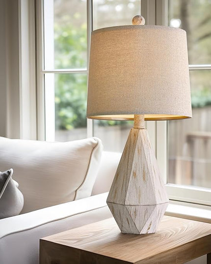 PoKat 20.25" Rustic Table Lamp Set of 2 for Bedroom Living Room Vintage Retro Traditional Nightstand Bedside Lamps Kids Room Study Room Office with Linen Shade, Suitable for Small Place - LeafyLoom