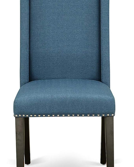 East West Furniture NOFL3-BLK-21 3 Piece Modern Dining Set Contains a Rectangle Wooden Table with Butterfly Leaf and 2 Blue Linen Fabric Upholstered Chairs, 32x54 Inch - LeafyLoom