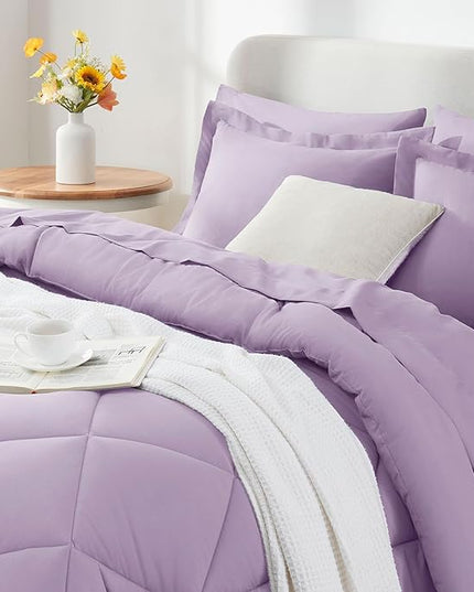 CozyLux Full Comforter Set with Sheets 7 Pieces Bed in a Bag Light Purple All Season Lavender Bedding Sets with Comforter, Pillow Shams, Flat Sheet, Fitted Sheet and Pillowcases - LeafyLoom