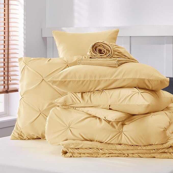 Bedsure Full Size Comforter Sets - Bedding Sets Full 7 Pieces, Bed in a Bag Yellow Bed Sets with Comforter, Sheet, Pillowcases & Shams - LeafyLoom