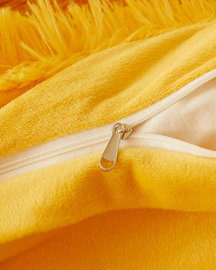FOPPA Yellow Plush Fluffy Comforter Cover Set Queen - Ultra Soft Faux Fur Yellow Bedding Sets 3 Pieces (1 Shaggy Duvet Cover + 2 Pillow case) Fuzzy Bed Set (Yellow, Queen) - LeafyLoom