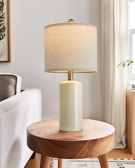 20.25" Small Table Lamps Set of 2 Modern Ceramic Lamps for Living Room Farmhouse Bedside Lamps Boho Lamps for Night Stands White Bedroom Lamps Side Table Lamps End Table Lamps - LeafyLoom