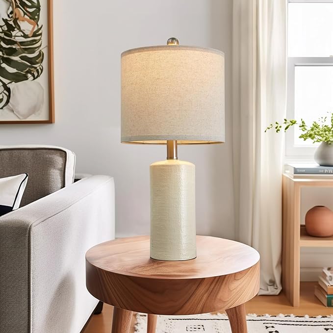 20.25" Small Table Lamps Set of 2 Modern Ceramic Lamps for Living Room Farmhouse Bedside Lamps Boho Lamps for Night Stands White Bedroom Lamps Side Table Lamps End Table Lamps - LeafyLoom